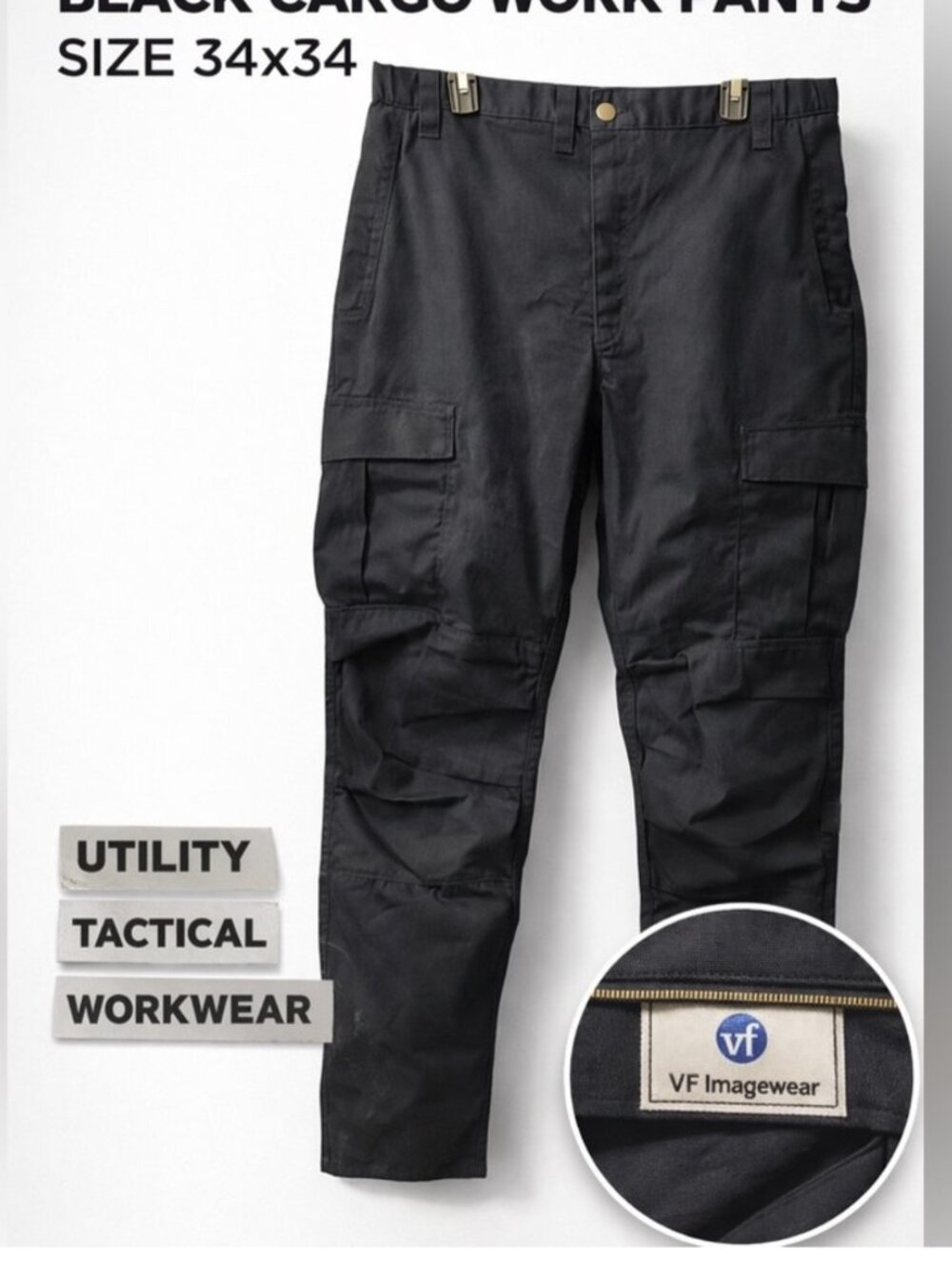 VF Imagewear Men Navy NWT Pants 33R-32 Flat Streight Cargo Tradesman